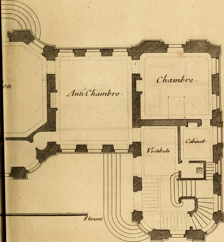 An illustration from L'art de bâtir des maisons de campagne : où L'on traite de leur distribution, de leur construction, & de leur decoration ... Avec l'explication de ces projets, et des desseins de menuiserie, de serrurerie, de parterres, & d'autres ornemens propres à la decoration intérieure & extérieure ..., 1761, leaf 476