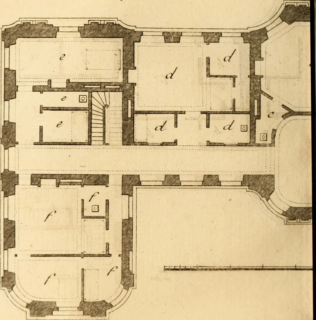 An illustration from L'art de bâtir des maisons de campagne : où L'on traite de leur distribution, de leur construction, & de leur decoration ... Avec l'explication de ces projets, et des desseins de menuiserie, de serrurerie, de parterres, & d'autres ornemens propres à la decoration intérieure & extérieure ..., 1761, leaf 479