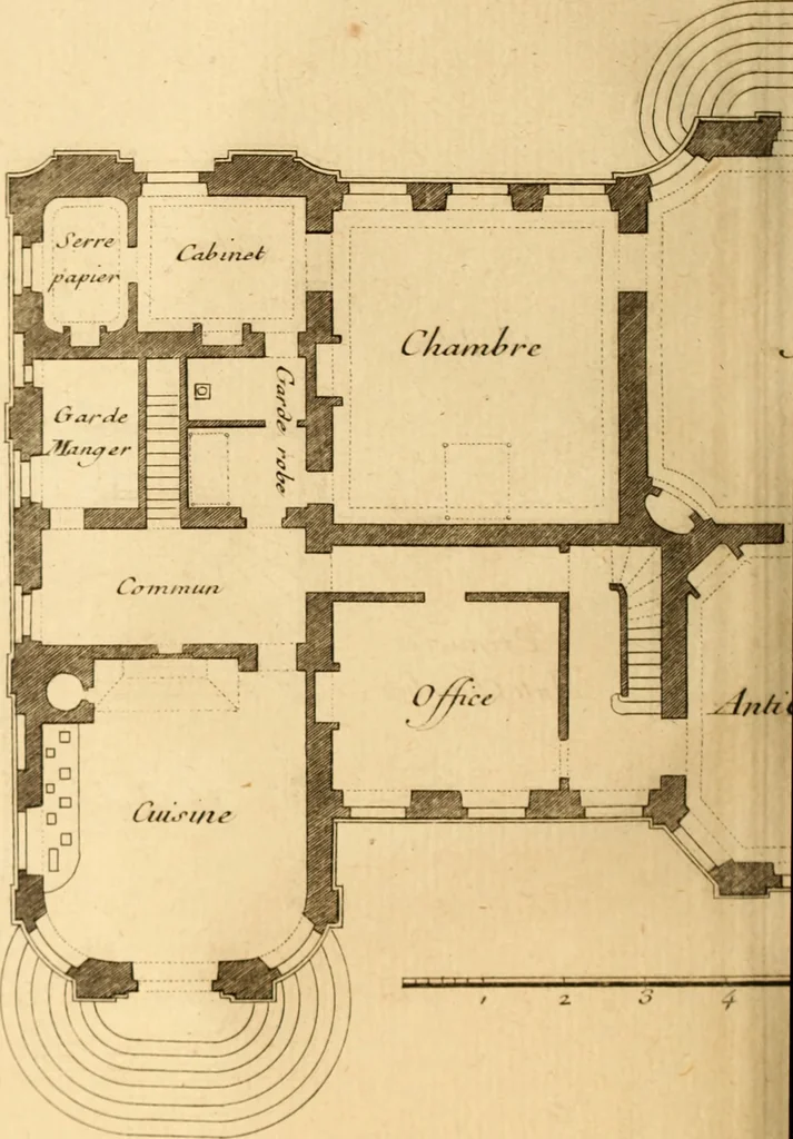 An illustration from L'art de bâtir des maisons de campagne : où L'on traite de leur distribution, de leur construction, & de leur decoration ... Avec l'explication de ces projets, et des desseins de menuiserie, de serrurerie, de parterres, & d'autres ornemens propres à la decoration intérieure & extérieure ..., 1761, leaf 483