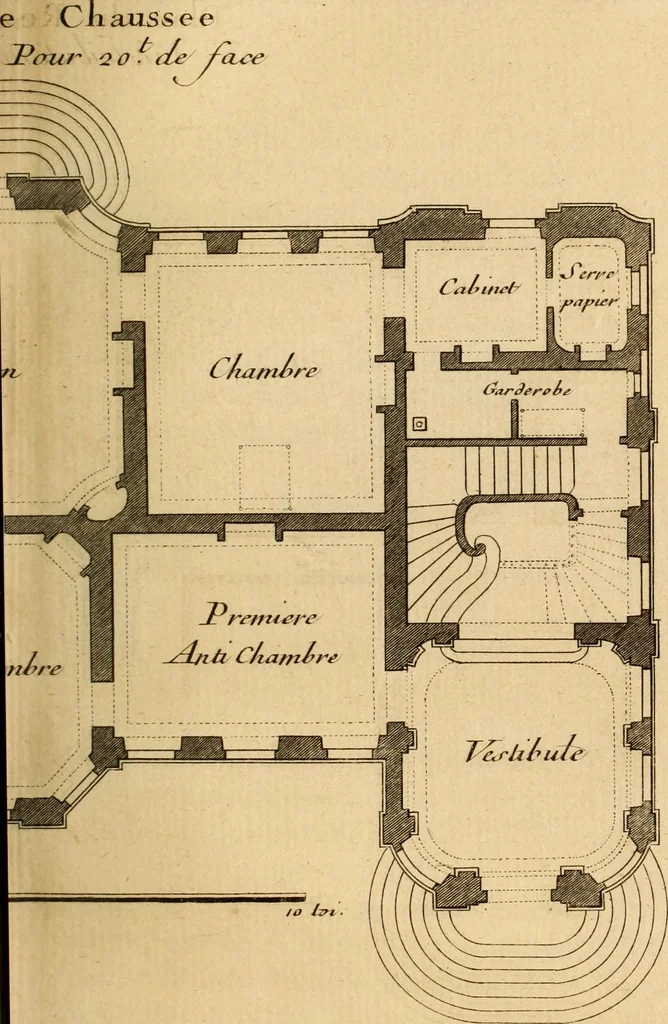 An illustration from L'art de bâtir des maisons de campagne : où L'on traite de leur distribution, de leur construction, & de leur decoration ... Avec l'explication de ces projets, et des desseins de menuiserie, de serrurerie, de parterres, & d'autres ornemens propres à la decoration intérieure & extérieure ..., 1761, leaf 484
