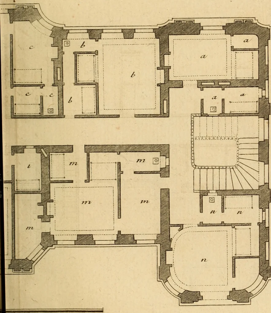 An illustration from L'art de bâtir des maisons de campagne : où L'on traite de leur distribution, de leur construction, & de leur decoration ... Avec l'explication de ces projets, et des desseins de menuiserie, de serrurerie, de parterres, & d'autres ornemens propres à la decoration intérieure & extérieure ..., 1761, leaf 490