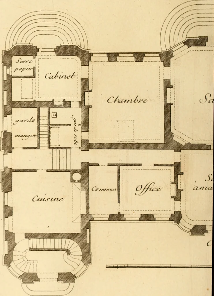 An illustration from L'art de bâtir des maisons de campagne : où L'on traite de leur distribution, de leur construction, & de leur decoration ... Avec l'explication de ces projets, et des desseins de menuiserie, de serrurerie, de parterres, & d'autres ornemens propres à la decoration intérieure & extérieure ..., 1761, leaf 493