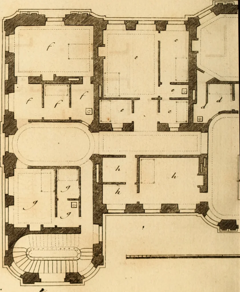 An illustration from L'art de bâtir des maisons de campagne : où L'on traite de leur distribution, de leur construction, & de leur decoration ... Avec l'explication de ces projets, et des desseins de menuiserie, de serrurerie, de parterres, & d'autres ornemens propres à la decoration intérieure & extérieure ..., 1761, leaf 499