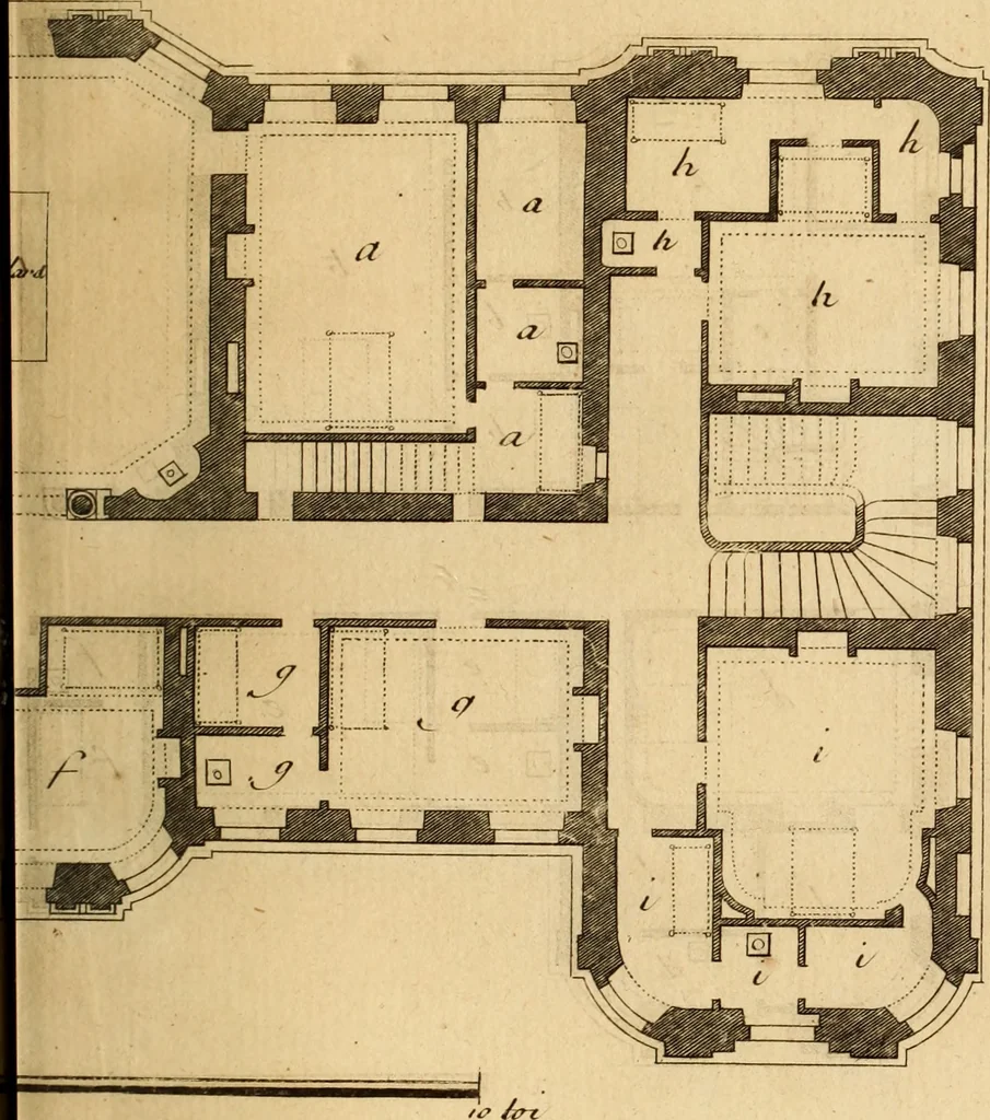 An illustration from L'art de bâtir des maisons de campagne : où L'on traite de leur distribution, de leur construction, & de leur decoration ... Avec l'explication de ces projets, et des desseins de menuiserie, de serrurerie, de parterres, & d'autres ornemens propres à la decoration intérieure & extérieure ..., 1761, leaf 508