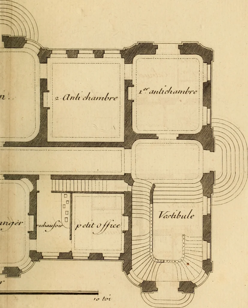 An illustration from L'art de bâtir des maisons de campagne : où L'on traite de leur distribution, de leur construction, & de leur decoration ... Avec l'explication de ces projets, et des desseins de menuiserie, de serrurerie, de parterres, & d'autres ornemens propres à la decoration intérieure & extérieure ..., 1761, leaf 514
