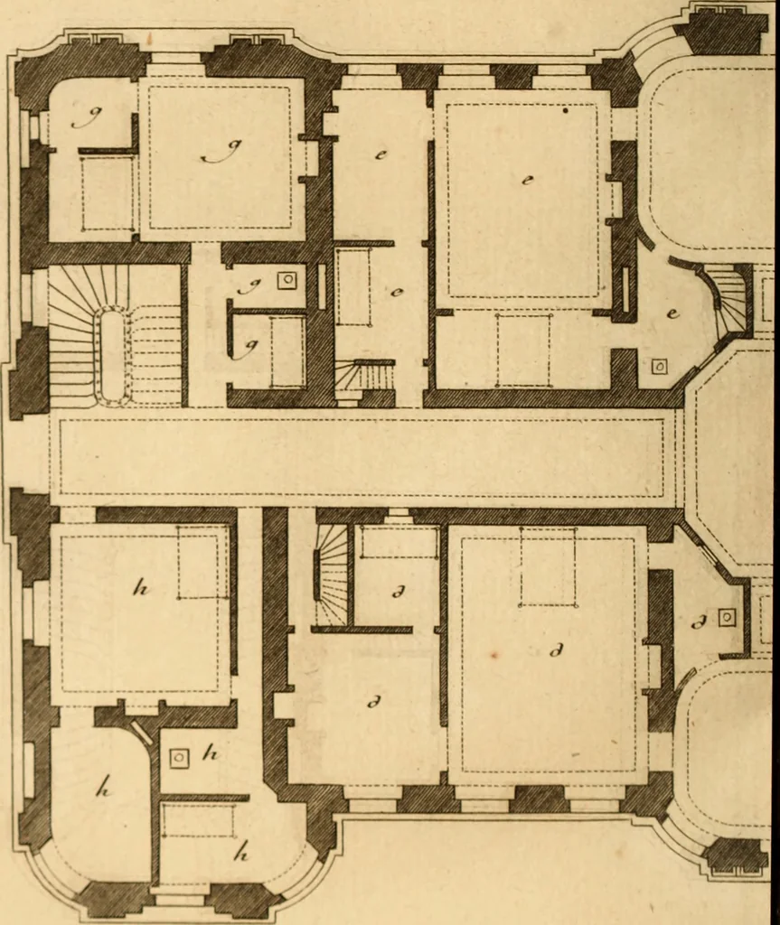 An illustration from L'art de bâtir des maisons de campagne : où L'on traite de leur distribution, de leur construction, & de leur decoration ... Avec l'explication de ces projets, et des desseins de menuiserie, de serrurerie, de parterres, & d'autres ornemens propres à la decoration intérieure & extérieure ..., 1761, leaf 517