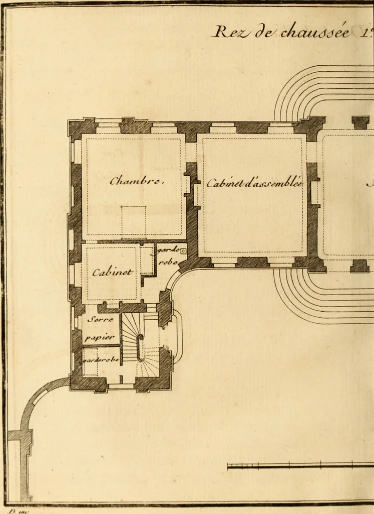 An illustration from L'art de bâtir des maisons de campagne : où L'on traite de leur distribution, de leur construction, & de leur decoration ... Avec l'explication de ces projets, et des desseins de menuiserie, de serrurerie, de parterres, & d'autres ornemens propres à la decoration intérieure & extérieure ..., 1761, leaf 535