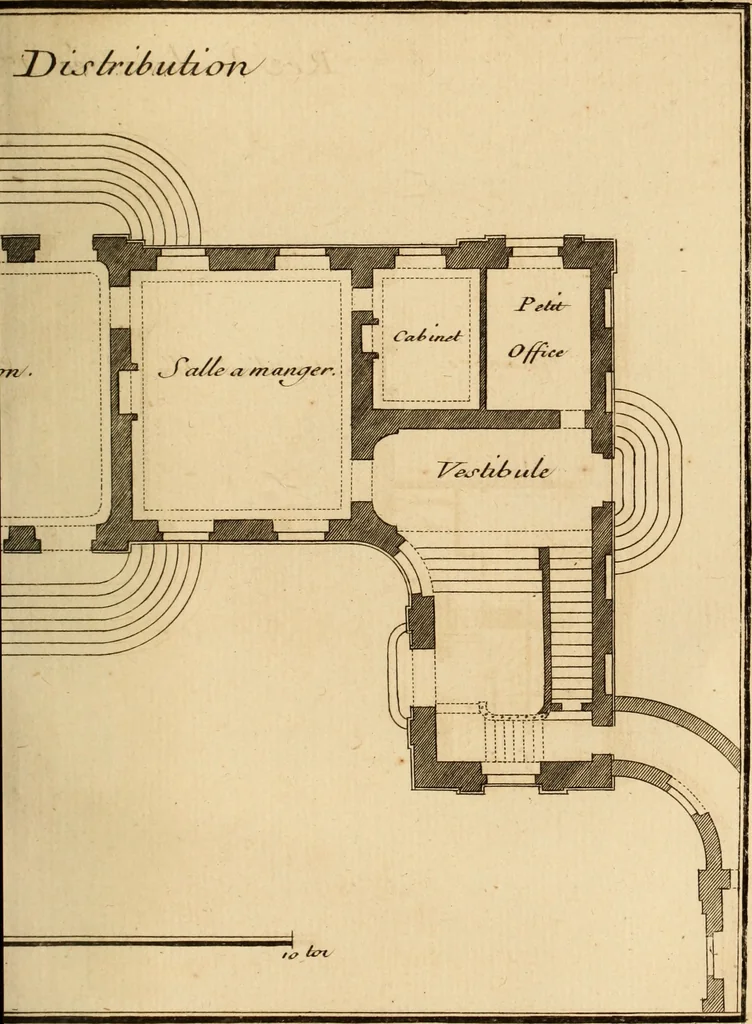 An illustration from L'art de bâtir des maisons de campagne : où L'on traite de leur distribution, de leur construction, & de leur decoration ... Avec l'explication de ces projets, et des desseins de menuiserie, de serrurerie, de parterres, & d'autres ornemens propres à la decoration intérieure & extérieure ..., 1761, leaf 536