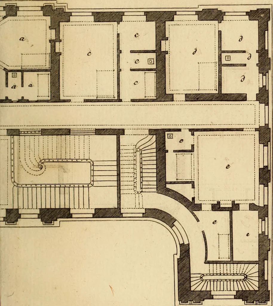 An illustration from L'art de bâtir des maisons de campagne : où L'on traite de leur distribution, de leur construction, & de leur decoration ... Avec l'explication de ces projets, et des desseins de menuiserie, de serrurerie, de parterres, & d'autres ornemens propres à la decoration intérieure & extérieure ..., 1761, leaf 550