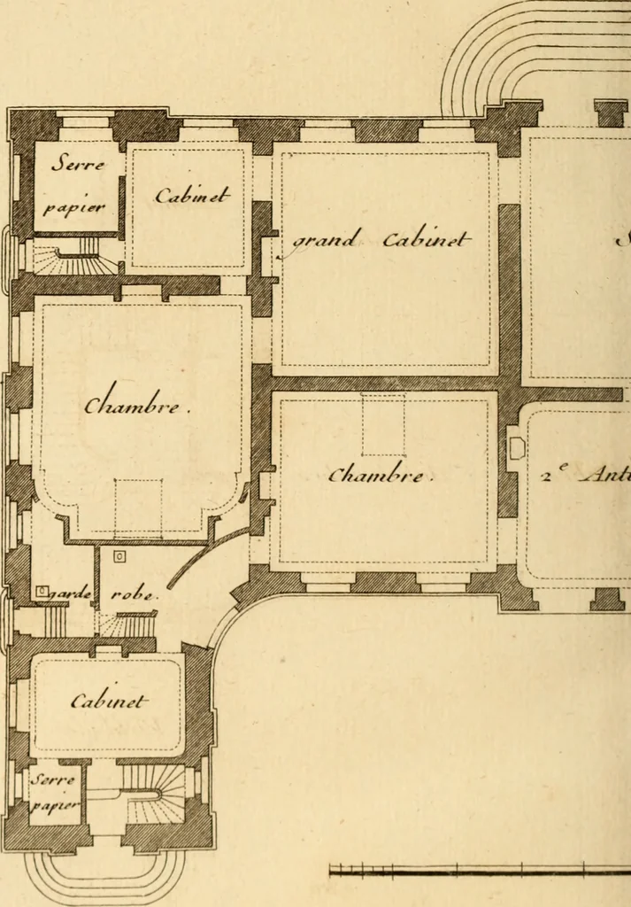 An illustration from L'art de bâtir des maisons de campagne : où L'on traite de leur distribution, de leur construction, & de leur decoration ... Avec l'explication de ces projets, et des desseins de menuiserie, de serrurerie, de parterres, & d'autres ornemens propres à la decoration intérieure & extérieure ..., 1761, leaf 553