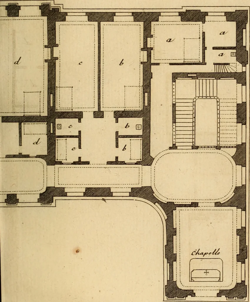 An illustration from L'art de bâtir des maisons de campagne : où L'on traite de leur distribution, de leur construction, & de leur decoration ... Avec l'explication de ces projets, et des desseins de menuiserie, de serrurerie, de parterres, & d'autres ornemens propres à la decoration intérieure & extérieure ..., 1761, leaf 560