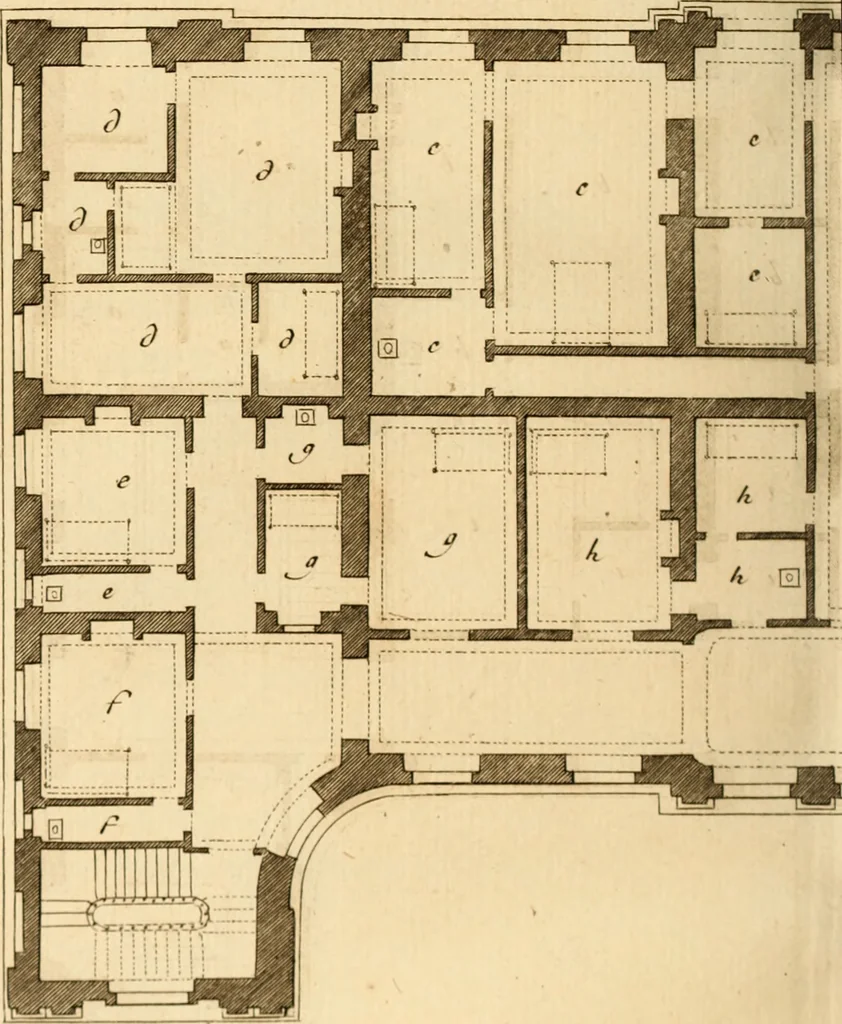 An illustration from L'art de bâtir des maisons de campagne : où L'on traite de leur distribution, de leur construction, & de leur decoration ... Avec l'explication de ces projets, et des desseins de menuiserie, de serrurerie, de parterres, & d'autres ornemens propres à la decoration intérieure & extérieure ..., 1761, leaf 569