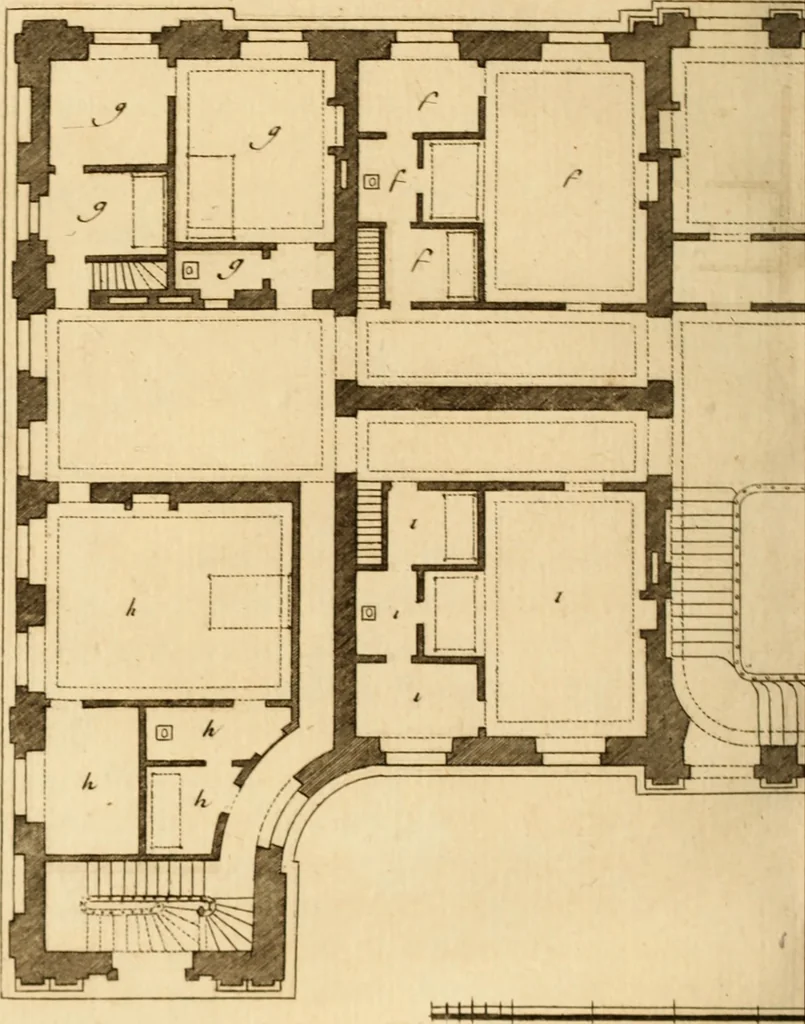 An illustration from L'art de bâtir des maisons de campagne : où L'on traite de leur distribution, de leur construction, & de leur decoration ... Avec l'explication de ces projets, et des desseins de menuiserie, de serrurerie, de parterres, & d'autres ornemens propres à la decoration intérieure & extérieure ..., 1761, leaf 579