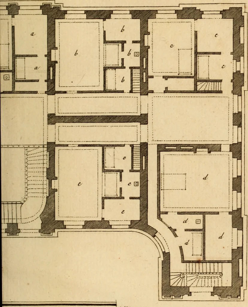 An illustration from L'art de bâtir des maisons de campagne : où L'on traite de leur distribution, de leur construction, & de leur decoration ... Avec l'explication de ces projets, et des desseins de menuiserie, de serrurerie, de parterres, & d'autres ornemens propres à la decoration intérieure & extérieure ..., 1761, leaf 580