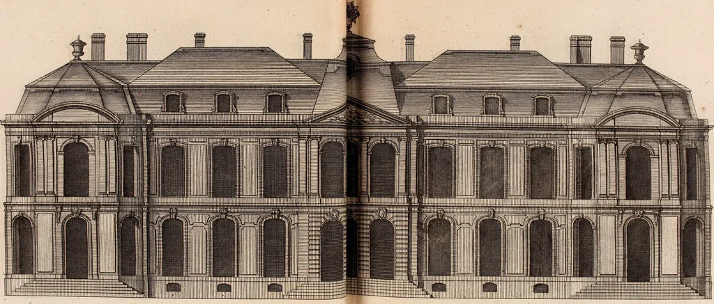 An illustration from L'art de bâtir des maisons de campagne : où L'on traite de leur distribution, de leur construction, & de leur decoration ... Avec l'explication de ces projets, et des desseins de menuiserie, de serrurerie, de parterres, & d'autres ornemens propres à la decoration intérieure & extérieure ..., 1761, leaf 28