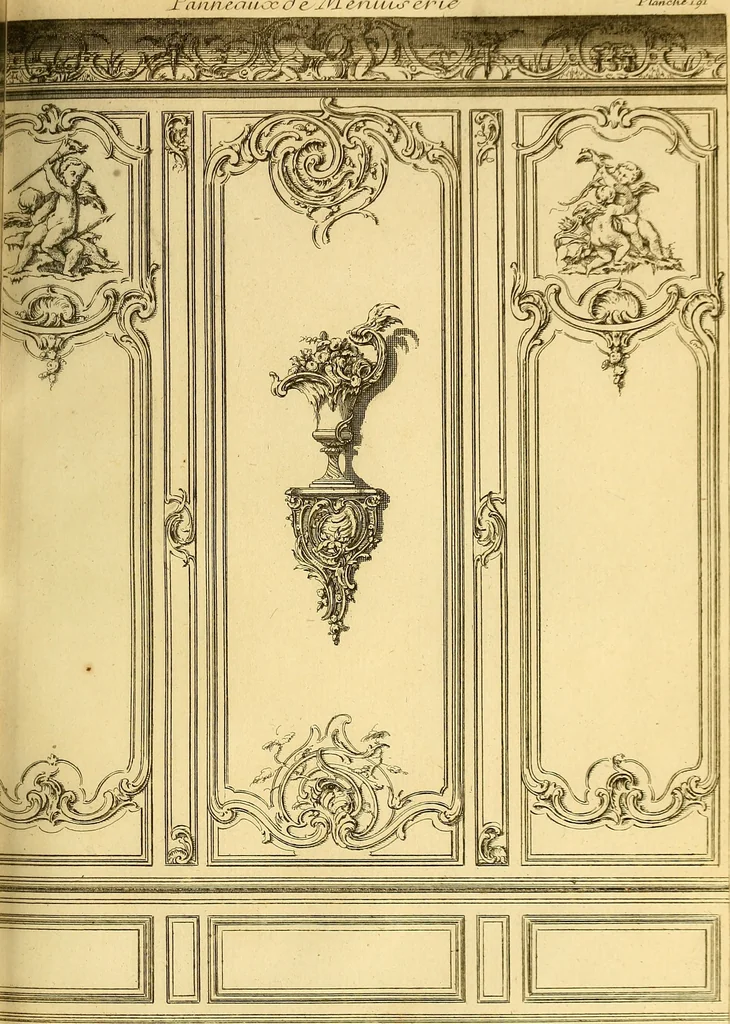 An illustration from L'art de bâtir des maisons de campagne : où L'on traite de leur distribution, de leur construction, & de leur decoration ... Avec l'explication de ces projets, et des desseins de menuiserie, de serrurerie, de parterres, & d'autres ornemens propres à la decoration intérieure & extérieure ..., 1761, leaf 312