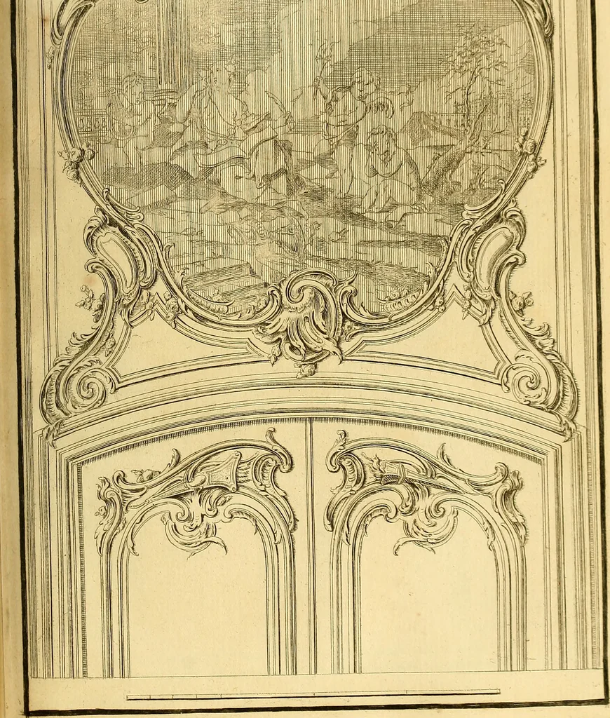 An illustration from L'art de bâtir des maisons de campagne : où L'on traite de leur distribution, de leur construction, & de leur decoration ... Avec l'explication de ces projets, et des desseins de menuiserie, de serrurerie, de parterres, & d'autres ornemens propres à la decoration intérieure & extérieure ..., 1761, leaf 358