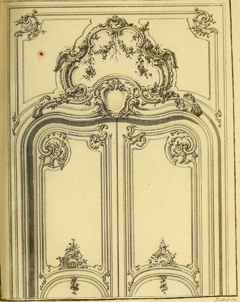 An illustration from L'art de bâtir des maisons de campagne : où L'on traite de leur distribution, de leur construction, & de leur decoration ... Avec l'explication de ces projets, et des desseins de menuiserie, de serrurerie, de parterres, & d'autres ornemens propres à la decoration intérieure & extérieure ..., 1761, leaf 368
