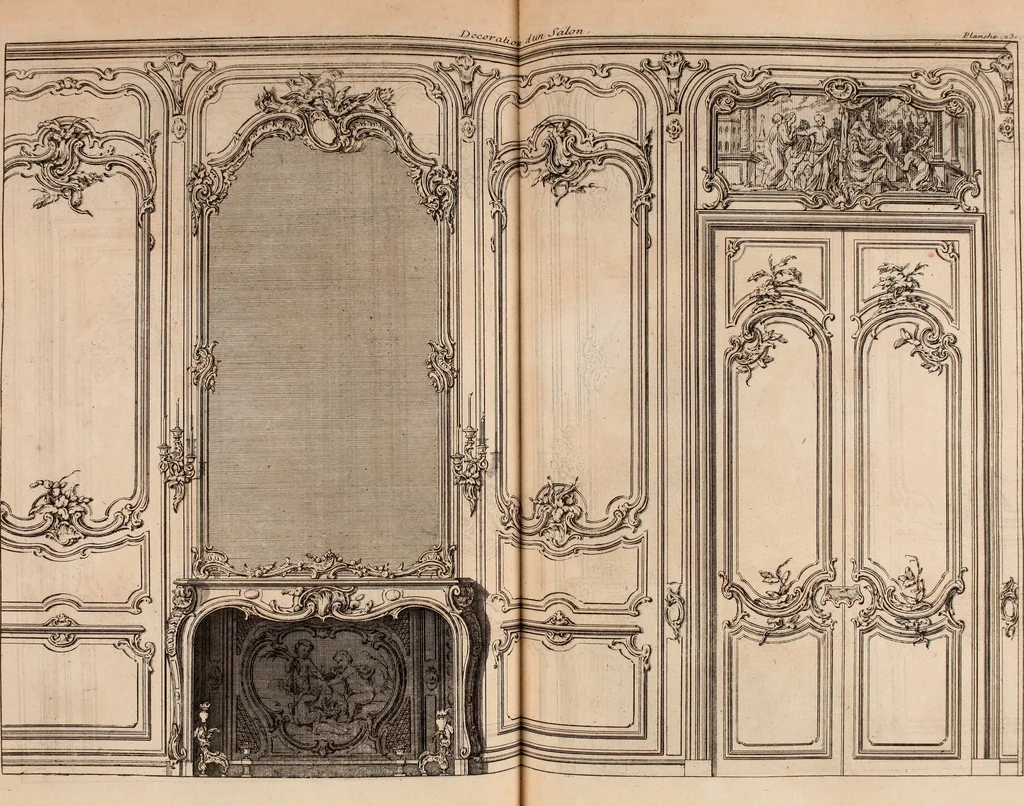 An illustration from L'art de bâtir des maisons de campagne : où L'on traite de leur distribution, de leur construction, & de leur decoration ... Avec l'explication de ces projets, et des desseins de menuiserie, de serrurerie, de parterres, & d'autres ornemens propres à la decoration intérieure & extérieure ..., 1761, leaf 390
