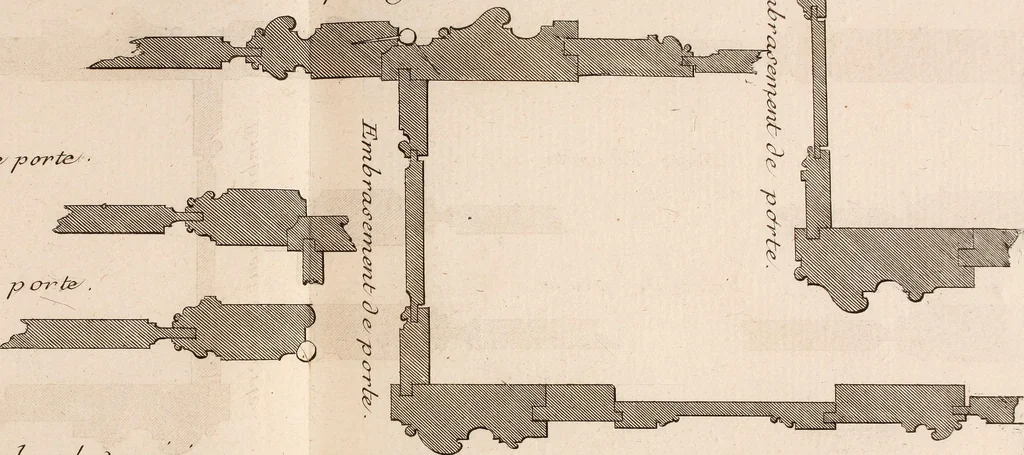 An illustration from L'art de bâtir des maisons de campagne : où L'on traite de leur distribution, de leur construction, & de leur decoration ... Avec l'explication de ces projets, et des desseins de menuiserie, de serrurerie, de parterres, & d'autres ornemens propres à la decoration intérieure & extérieure ..., 1761, leaf 394