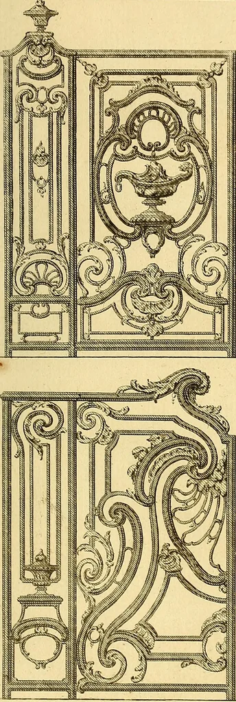 An illustration from L'art de bâtir des maisons de campagne : où L'on traite de leur distribution, de leur construction, & de leur decoration ... Avec l'explication de ces projets, et des desseins de menuiserie, de serrurerie, de parterres, & d'autres ornemens propres à la decoration intérieure & extérieure ..., 1761, leaf 422