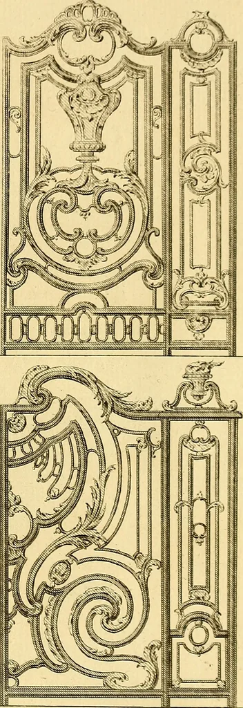 An illustration from L'art de bâtir des maisons de campagne : où L'on traite de leur distribution, de leur construction, & de leur decoration ... Avec l'explication de ces projets, et des desseins de menuiserie, de serrurerie, de parterres, & d'autres ornemens propres à la decoration intérieure & extérieure ..., 1761, leaf 422
