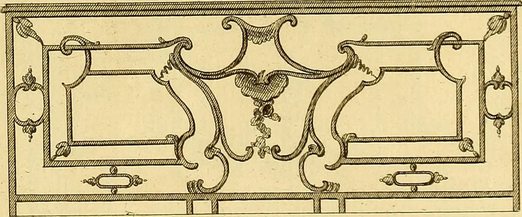 An illustration from L'art de bâtir des maisons de campagne : où L'on traite de leur distribution, de leur construction, & de leur decoration ... Avec l'explication de ces projets, et des desseins de menuiserie, de serrurerie, de parterres, & d'autres ornemens propres à la decoration intérieure & extérieure ..., 1761, leaf 424