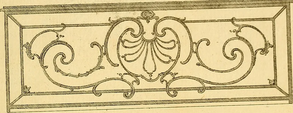 An illustration from L'art de bâtir des maisons de campagne : où L'on traite de leur distribution, de leur construction, & de leur decoration ... Avec l'explication de ces projets, et des desseins de menuiserie, de serrurerie, de parterres, & d'autres ornemens propres à la decoration intérieure & extérieure ..., 1761, leaf 428