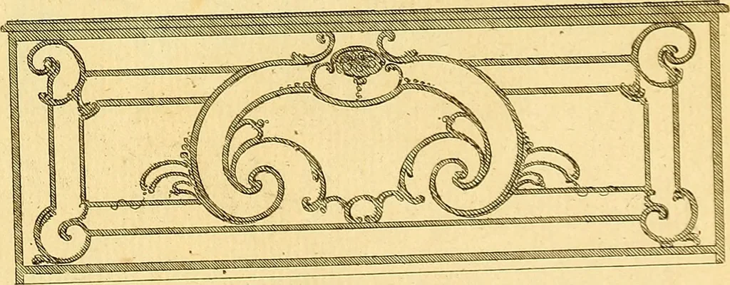 An illustration from L'art de bâtir des maisons de campagne : où L'on traite de leur distribution, de leur construction, & de leur decoration ... Avec l'explication de ces projets, et des desseins de menuiserie, de serrurerie, de parterres, & d'autres ornemens propres à la decoration intérieure & extérieure ..., 1761, leaf 428