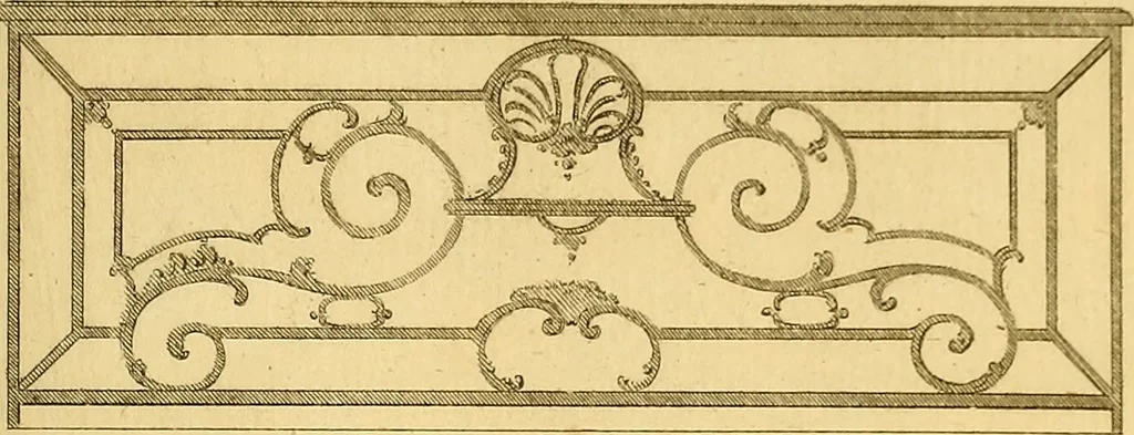 An illustration from L'art de bâtir des maisons de campagne : où L'on traite de leur distribution, de leur construction, & de leur decoration ... Avec l'explication de ces projets, et des desseins de menuiserie, de serrurerie, de parterres, & d'autres ornemens propres à la decoration intérieure & extérieure ..., 1761, leaf 432