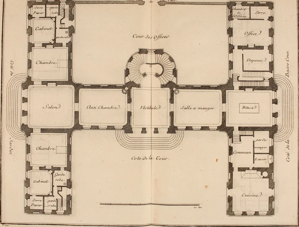 An illustration from L'art de bâtir des maisons de campagne : où L'on traite de leur distribution, de leur construction, & de leur decoration ... Avec l'explication de ces projets, et des desseins de menuiserie, de serrurerie, de parterres, & d'autres ornemens propres à la decoration intérieure & extérieure ..., 1761, leaf 56