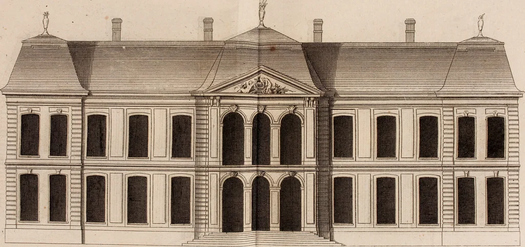 An illustration from L'art de bâtir des maisons de campagne : où L'on traite de leur distribution, de leur construction, & de leur decoration ... Avec l'explication de ces projets, et des desseins de menuiserie, de serrurerie, de parterres, & d'autres ornemens propres à la decoration intérieure & extérieure ..., 1761, leaf 64