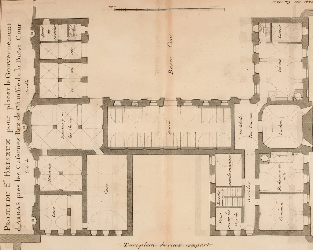 An illustration from L'art de bâtir des maisons de campagne : où L'on traite de leur distribution, de leur construction, & de leur decoration ... Avec l'explication de ces projets, et des desseins de menuiserie, de serrurerie, de parterres, & d'autres ornemens propres à la decoration intérieure & extérieure ..., 1761, leaf 68