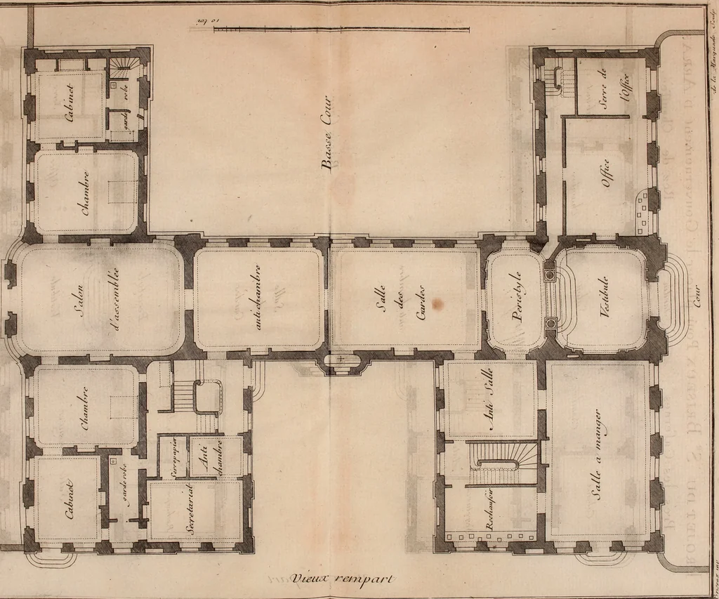 An illustration from L'art de bâtir des maisons de campagne : où L'on traite de leur distribution, de leur construction, & de leur decoration ... Avec l'explication de ces projets, et des desseins de menuiserie, de serrurerie, de parterres, & d'autres ornemens propres à la decoration intérieure & extérieure ..., 1761, leaf 76