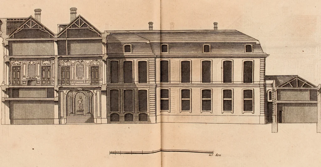 An illustration from L'art de bâtir des maisons de campagne : où L'on traite de leur distribution, de leur construction, & de leur decoration ... Avec l'explication de ces projets, et des desseins de menuiserie, de serrurerie, de parterres, & d'autres ornemens propres à la decoration intérieure & extérieure ..., 1761, leaf 98