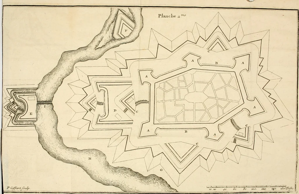 An illustration from L'art de dessiner proprement les plans, porfils, elevations geometrales, et perspectives, soit d'architecture militaire ou civile : avec tous les secrets les plus rares pour faire les couleurs avec lesquelles les ingenieurs representent les divers materiaux d'une place : et la maniere de s'en servir dans les vûës des sieges, campements, & autres morceaux de païsage, 1697, leaf 277