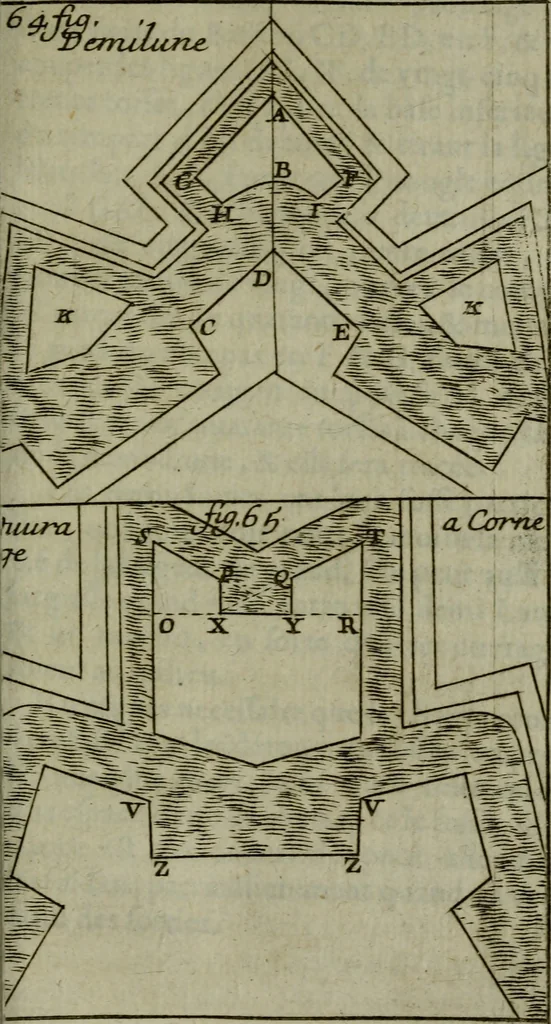 An illustration from L'art de fortifier, de defendre, et d'attaquer les places : suivant les methodes françoises, hollandoises, italiennes & espagnoles, le tout enrichy de figures en taille douce, 1677, leaf 310