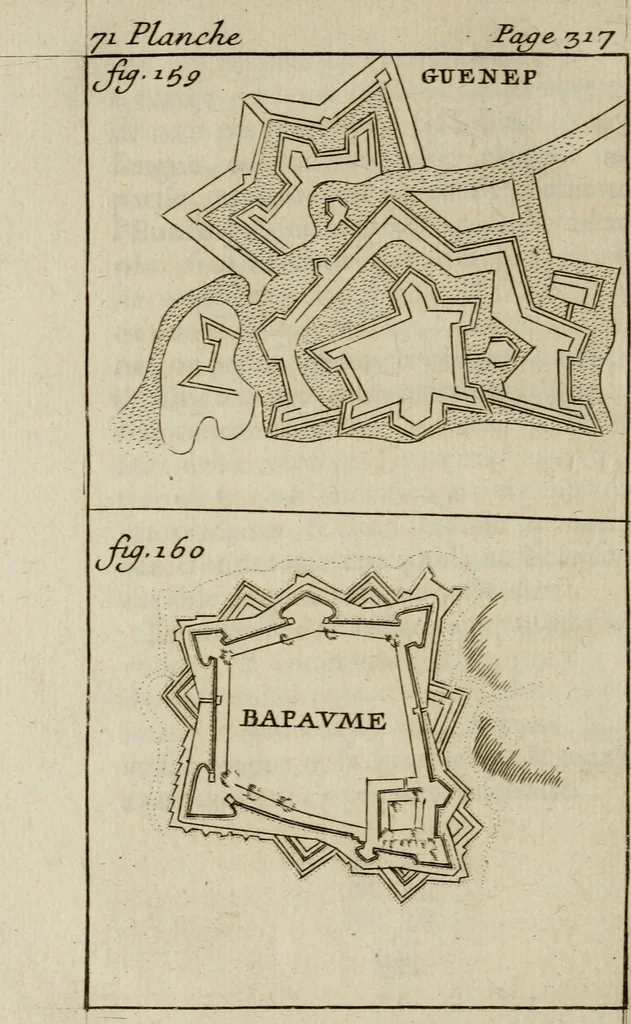 An illustration from L'art de fortifier, de defendre, et d'attaquer les places : suivant les methodes françoises, hollandoises, italiennes & espagnoles, le tout enrichy de figures en taille douce, 1677, leaf 441