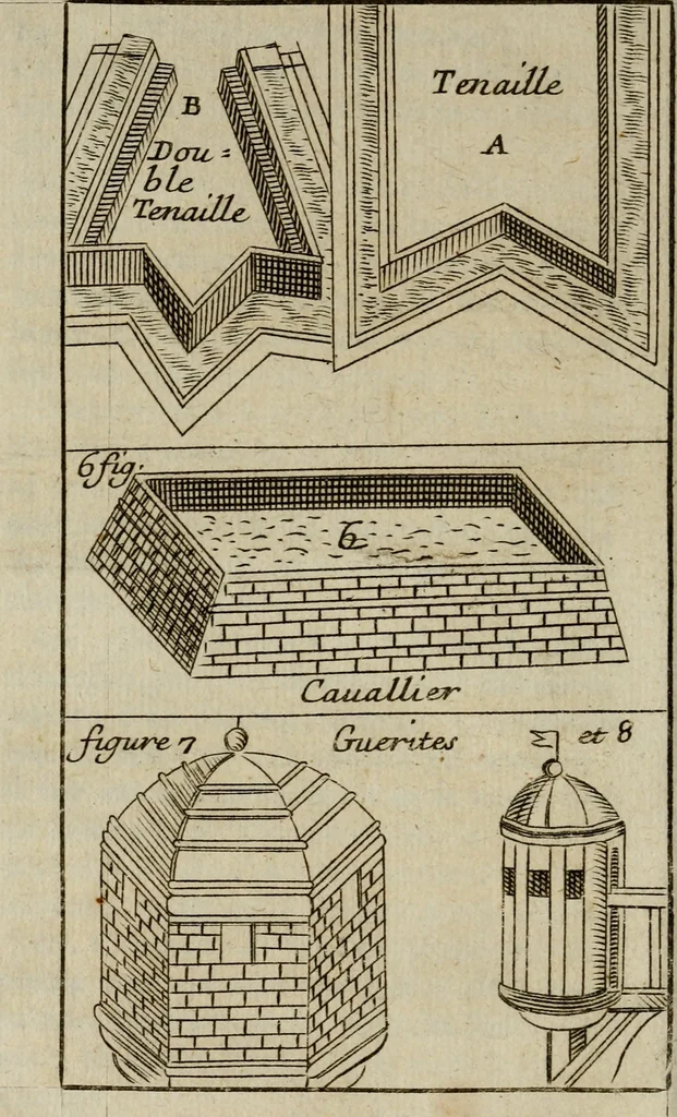An illustration from L'art de fortifier, de defendre, et d'attaquer les places : suivant les methodes françoises, hollandoises, italiennes & espagnoles, le tout enrichy de figures en taille douce, 1677, leaf 51