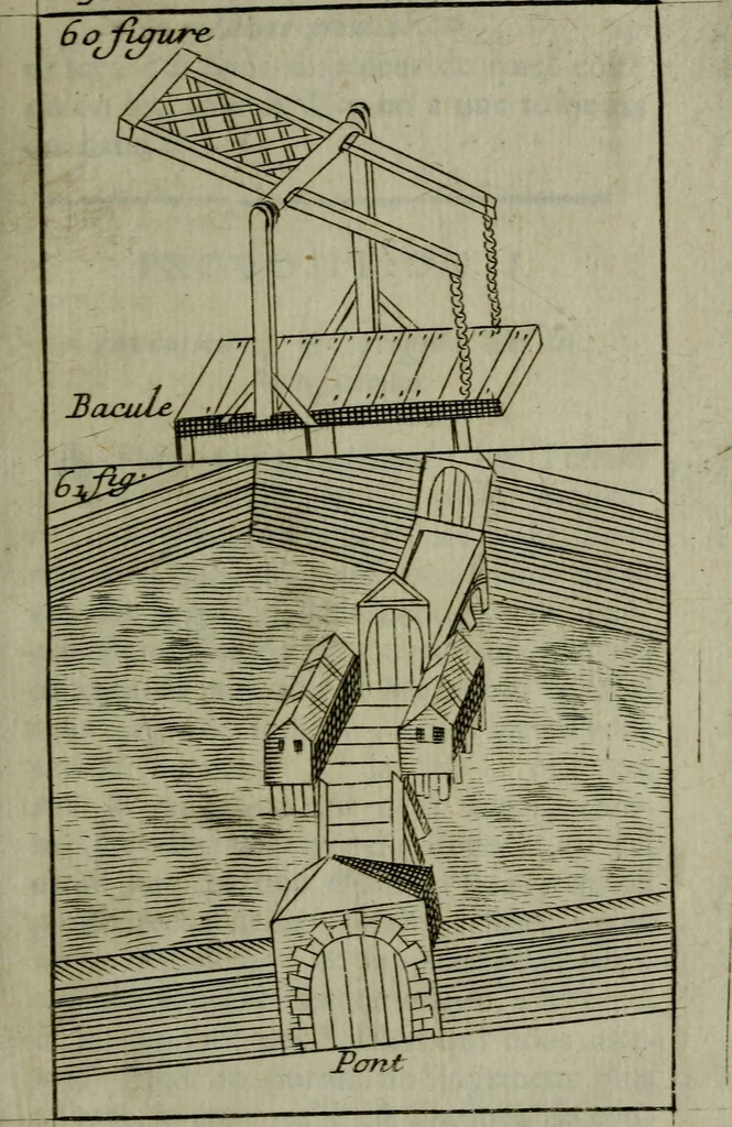 An illustration from L'art de fortifier, de defendre, et d'attaquer les places : suivant les methodes françoises, hollandoises, italiennes & espagnoles, le tout enrichy de figures en taille douce, 1677, leaf 58