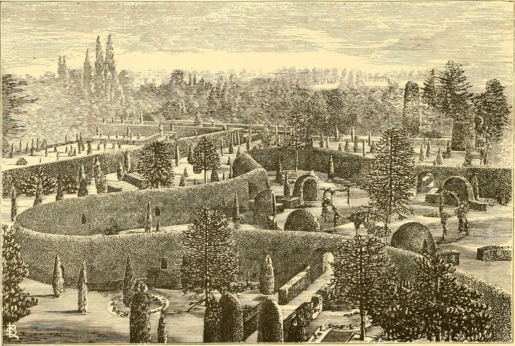An illustration from L'art des jardins. Parcs--jardins--promenades--étude historique--principles de la composition des jardins--plantations--décoration pittoresque et artistique des parcs et jardins publics; traité pratique et didactique, 1886, leaf 109