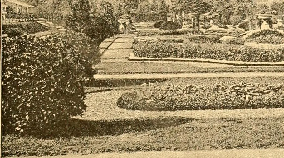 An illustration from L'art des jardins. Parcs--jardins--promenades--étude historique--principles de la composition des jardins--plantations--décoration pittoresque et artistique des parcs et jardins publics; traité pratique et didactique, 1886, leaf 124