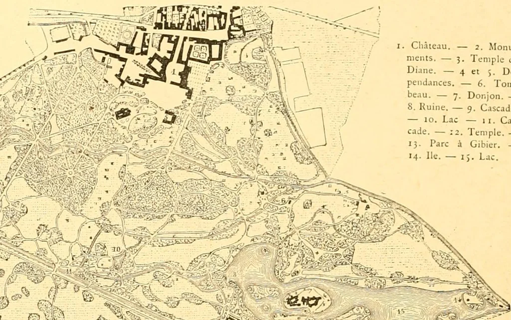 An illustration from L'art des jardins. Parcs--jardins--promenades--étude historique--principles de la composition des jardins--plantations--décoration pittoresque et artistique des parcs et jardins publics; traité pratique et didactique, 1886, leaf 129