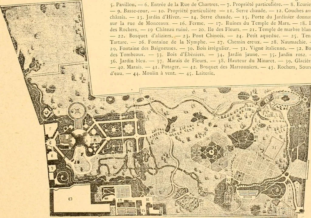 An illustration from L'art des jardins. Parcs--jardins--promenades--étude historique--principles de la composition des jardins--plantations--décoration pittoresque et artistique des parcs et jardins publics; traité pratique et didactique, 1886, leaf 130