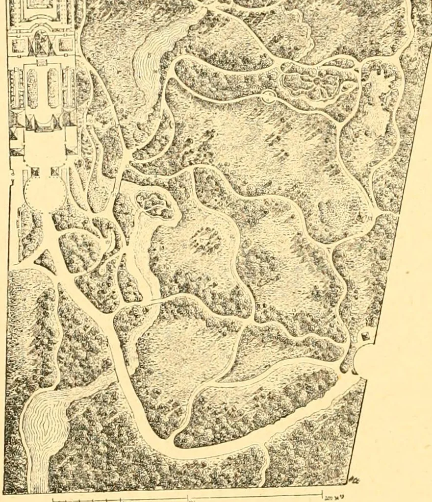 An illustration from L'art des jardins. Parcs--jardins--promenades--étude historique--principles de la composition des jardins--plantations--décoration pittoresque et artistique des parcs et jardins publics; traité pratique et didactique, 1886, leaf 131