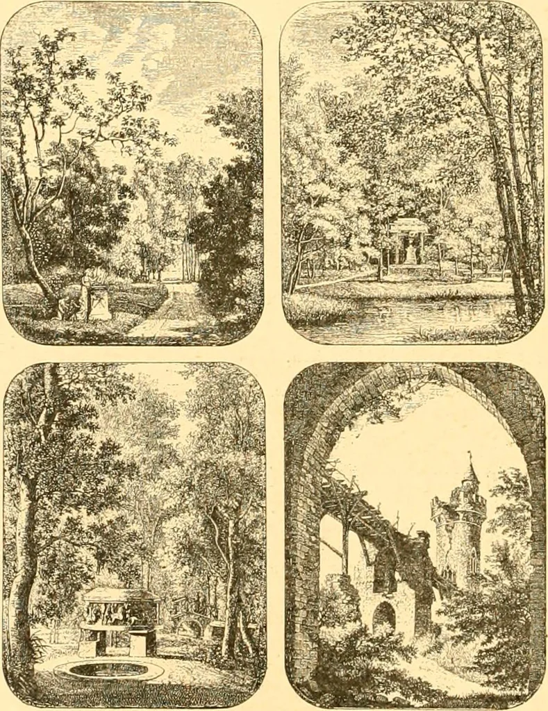 An illustration from L'art des jardins. Parcs--jardins--promenades--étude historique--principles de la composition des jardins--plantations--décoration pittoresque et artistique des parcs et jardins publics; traité pratique et didactique, 1886, leaf 137