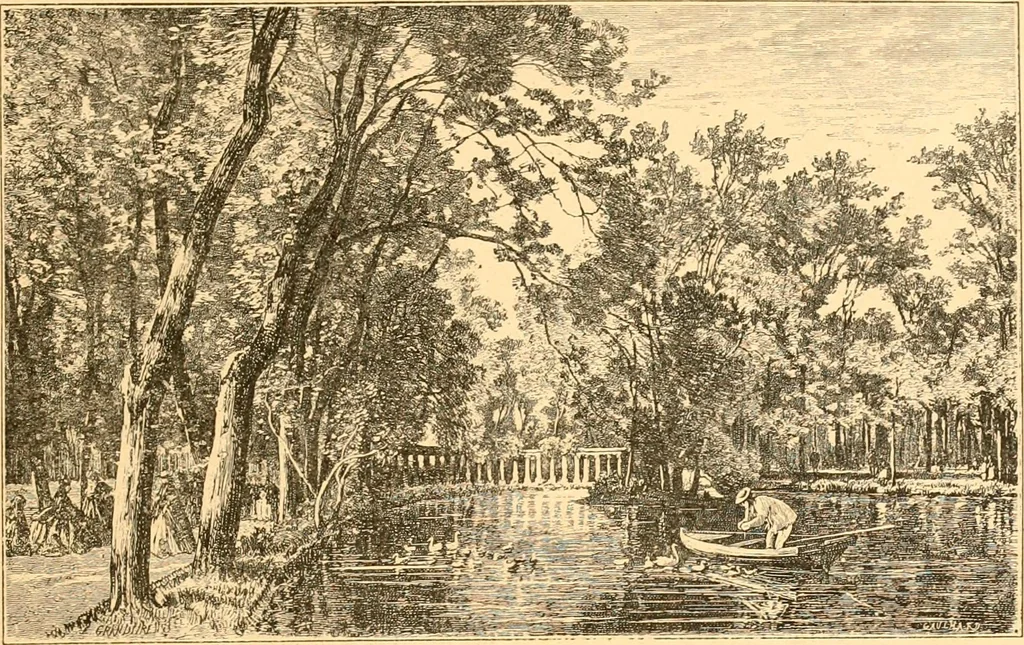 An illustration from L'art des jardins. Parcs--jardins--promenades--étude historique--principles de la composition des jardins--plantations--décoration pittoresque et artistique des parcs et jardins publics; traité pratique et didactique, 1886, leaf 14