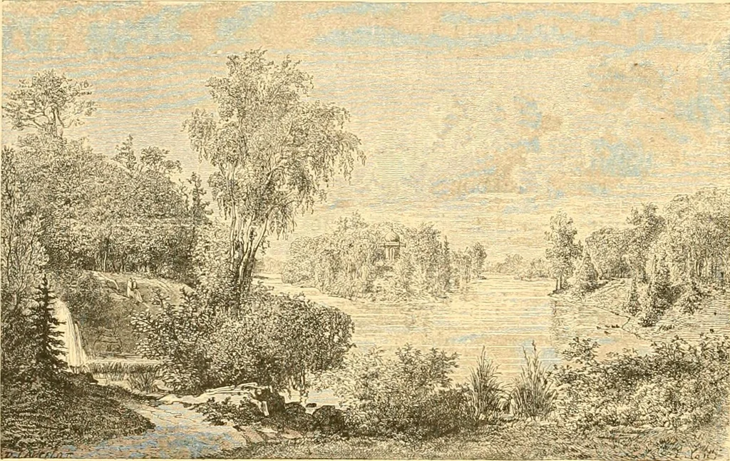 An illustration from L'art des jardins. Parcs--jardins--promenades--étude historique--principles de la composition des jardins--plantations--décoration pittoresque et artistique des parcs et jardins publics; traité pratique et didactique, 1886, leaf 151