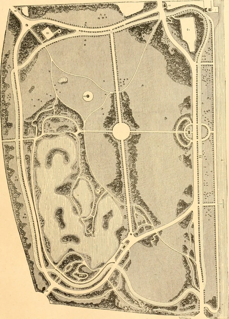 An illustration from L'art des jardins. Parcs--jardins--promenades--étude historique--principles de la composition des jardins--plantations--décoration pittoresque et artistique des parcs et jardins publics; traité pratique et didactique, 1886, leaf 164