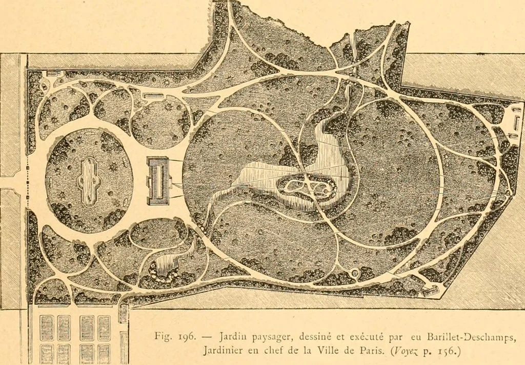 An illustration from L'art des jardins. Parcs--jardins--promenades--étude historique--principles de la composition des jardins--plantations--décoration pittoresque et artistique des parcs et jardins publics; traité pratique et didactique, 1886, leaf 178